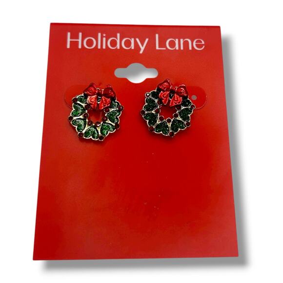NEW Holiday Lane Christmas Wreath Earrings Small Hoop Drop Winter Festive Hearts - Picture 6 of 10